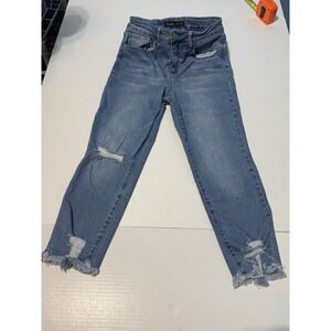 Royalty For Me Distressed High Waist Slim Straight Jeans Blue Size 12